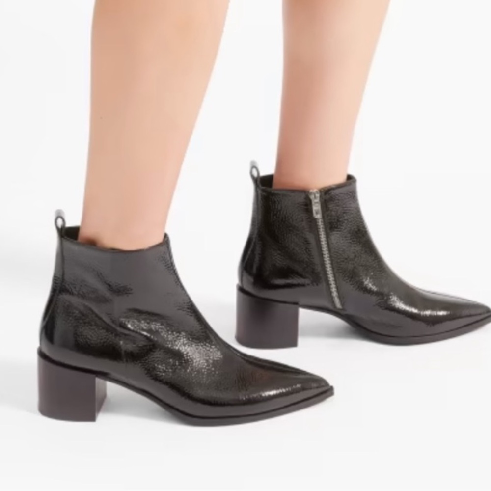 Everlane Black Patent Leather Pointed Toe Zip Ankle Booties